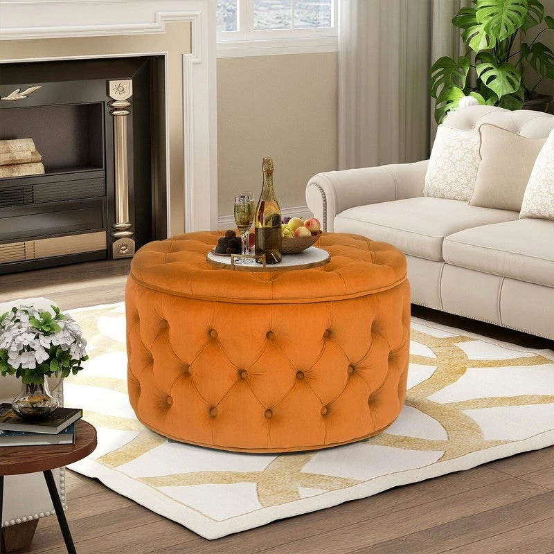 Wholesale ๐ฏ Adeco Round Velvet Button Tufted Storage Ottoman, Footrest Footstool Orange โญ 4 Wholesale ๐ฏ Adeco Round Velvet Button Tufted Storage Ottoman, Footrest Footstool Orange โญ - Image 2