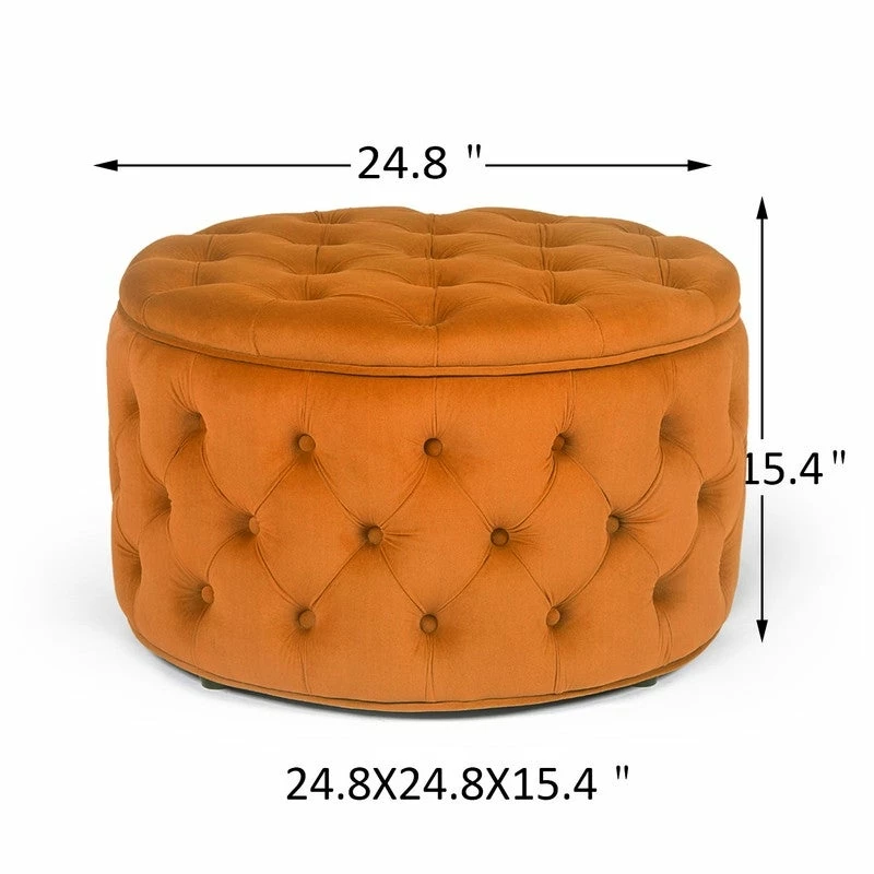 Wholesale ๐ฏ Adeco Round Velvet Button Tufted Storage Ottoman, Footrest Footstool Orange โญ 6 Wholesale ๐ฏ Adeco Round Velvet Button Tufted Storage Ottoman, Footrest Footstool Orange โญ - Image 4