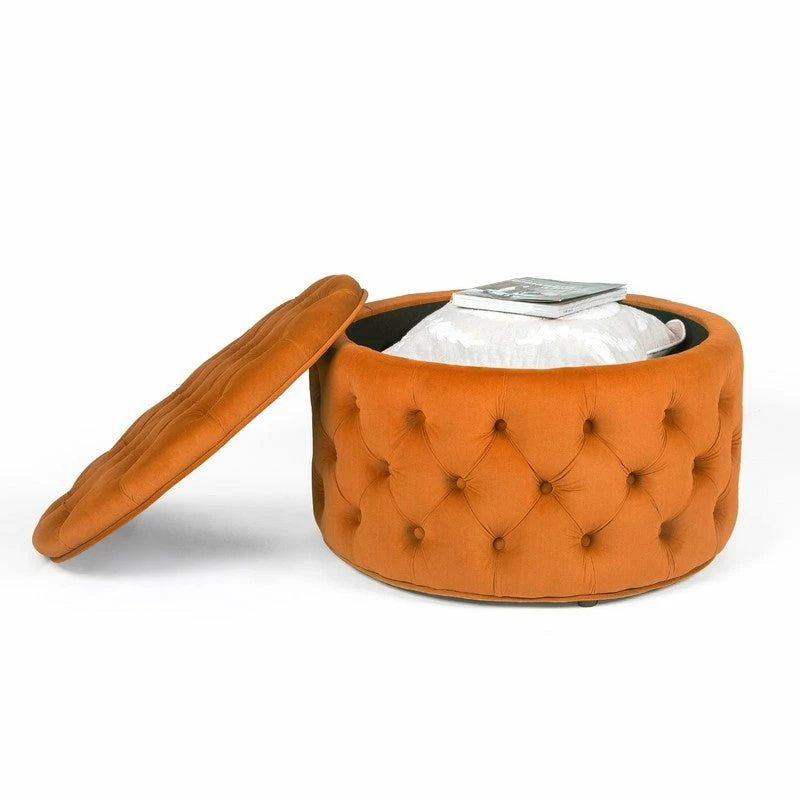 Wholesale ๐ฏ Adeco Round Velvet Button Tufted Storage Ottoman, Footrest Footstool Orange โญ 7 Wholesale ๐ฏ Adeco Round Velvet Button Tufted Storage Ottoman, Footrest Footstool Orange โญ - Image 5