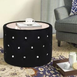 Hot Sale 💯 Adeco Round Velvet Large Storage Ottoman Function Footrest For Bedroom ⭐