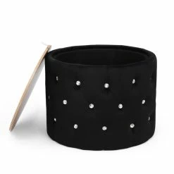 Hot Sale 💯 Adeco Round Velvet Large Storage Ottoman Function Footrest For Bedroom ⭐ -Adeco Shop Adeco Round Velvet Large Storage Ottoman Function Footrest For Bedroom 6