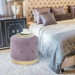 Promo 😀 Adeco Round Velvet Ottoman Button Tufted Footstool Gold Plating Base 😍 13 Promo 😀 Adeco Round Velvet Ottoman Button Tufted Footstool Gold Plating Base 😍 -Adeco Shop Adeco Round Velvet Ottoman Button Tufted Footstool Gold Plating Base 2