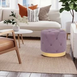 Promo 😀 Adeco Round Velvet Ottoman Button Tufted Footstool Gold Plating Base 😍 14 Promo 😀 Adeco Round Velvet Ottoman Button Tufted Footstool Gold Plating Base 😍 -Adeco Shop Adeco Round Velvet Ottoman Button Tufted Footstool Gold Plating Base 3
