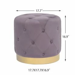 Promo 😀 Adeco Round Velvet Ottoman Button Tufted Footstool Gold Plating Base 😍 15 Promo 😀 Adeco Round Velvet Ottoman Button Tufted Footstool Gold Plating Base 😍 -Adeco Shop Adeco Round Velvet Ottoman Button Tufted Footstool Gold Plating Base 4