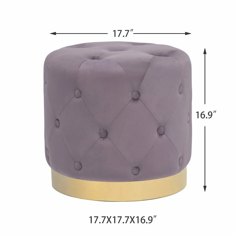 Promo 😀 Adeco Round Velvet Ottoman Button Tufted Footstool Gold Plating Base 😍 7 Promo 😀 Adeco Round Velvet Ottoman Button Tufted Footstool Gold Plating Base 😍 - Image 5