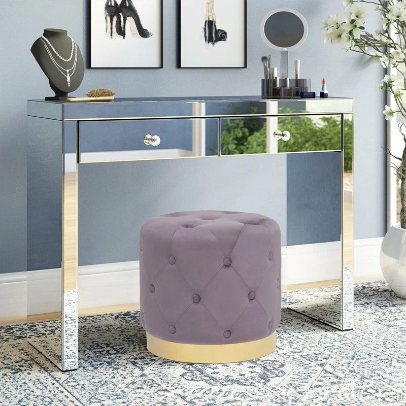 Promo 😀 Adeco Round Velvet Ottoman Button Tufted Footstool Gold Plating Base 😍 3 Promo 😀 Adeco Round Velvet Ottoman Button Tufted Footstool Gold Plating Base 😍