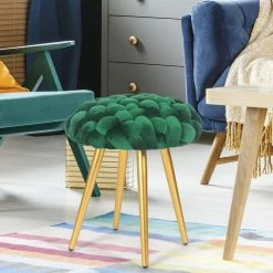 Best reviews of 😉 Adeco Round Velvet Ottoman Foot Rest Stool Blue ✔️ -Adeco Shop Adeco Round Velvet Ottoman Foot Rest Stool Vanity Stool 4