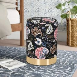 Coupon 🎉 Adeco Round Velvet Ottoman Foot Stool With Gold Trim Soft Compact 🎁 -Adeco Shop Adeco Round Velvet Ottoman Foot Stool with Gold Trim Soft Compact 1
