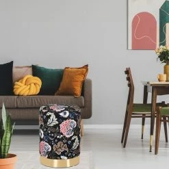 Coupon 🎉 Adeco Round Velvet Ottoman Foot Stool With Gold Trim Soft Compact 🎁 -Adeco Shop Adeco Round Velvet Ottoman Foot Stool with Gold Trim Soft Compact 2