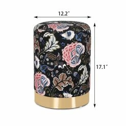 Coupon 🎉 Adeco Round Velvet Ottoman Foot Stool With Gold Trim Soft Compact 🎁 -Adeco Shop Adeco Round Velvet Ottoman Foot Stool with Gold Trim Soft Compact 4