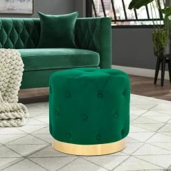Budget 😉 Adeco Round Velvet Ottoman Vanity Footrest Stool Gold Plating Base Green 🛒 -Adeco Shop Adeco Round Velvet Ottoman Vanity Footrest Stool Gold Plating Base 10