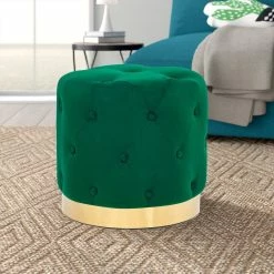 Budget 😉 Adeco Round Velvet Ottoman Vanity Footrest Stool Gold Plating Base Green 🛒 -Adeco Shop Adeco Round Velvet Ottoman Vanity Footrest Stool Gold Plating Base 11