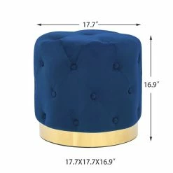 Budget 😉 Adeco Round Velvet Ottoman Vanity Footrest Stool Gold Plating Base Green 🛒 -Adeco Shop Adeco Round Velvet Ottoman Vanity Footrest Stool Gold Plating Base 2