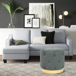 Budget 😉 Adeco Round Velvet Ottoman Vanity Footrest Stool Gold Plating Base Green 🛒 -Adeco Shop Adeco Round Velvet Ottoman Vanity Footrest Stool Gold Plating Base 6