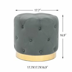 Budget 😉 Adeco Round Velvet Ottoman Vanity Footrest Stool Gold Plating Base Green 🛒 -Adeco Shop Adeco Round Velvet Ottoman Vanity Footrest Stool Gold Plating Base 7