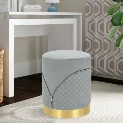Brand new ✔️ Adeco Round Velvet Ottoman, Upholstered Vanity Stools Lattice Zipper Dark Grey 🌟 -Adeco Shop Adeco Round Velvet Ottoman2C Upholstered Vanity Stools Lattice Zipper 13