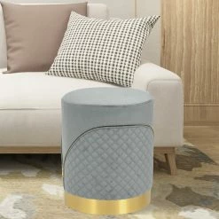 Brand new ✔️ Adeco Round Velvet Ottoman, Upholstered Vanity Stools Lattice Zipper Dark Grey 🌟 -Adeco Shop Adeco Round Velvet Ottoman2C Upholstered Vanity Stools Lattice Zipper 14