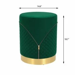 Brand new ✔️ Adeco Round Velvet Ottoman, Upholstered Vanity Stools Lattice Zipper Dark Grey 🌟 -Adeco Shop Adeco Round Velvet Ottoman2C Upholstered Vanity Stools Lattice Zipper 3