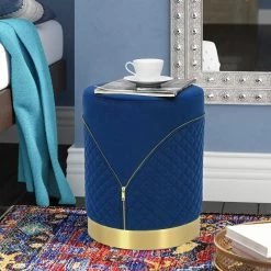 Brand new ✔️ Adeco Round Velvet Ottoman, Upholstered Vanity Stools Lattice Zipper Dark Grey 🌟 -Adeco Shop Adeco Round Velvet Ottoman2C Upholstered Vanity Stools Lattice Zipper 7