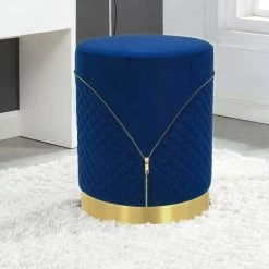 Brand new ✔️ Adeco Round Velvet Ottoman, Upholstered Vanity Stools Lattice Zipper Dark Grey 🌟 -Adeco Shop Adeco Round Velvet Ottoman2C Upholstered Vanity Stools Lattice Zipper 8