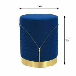 Brand new ✔️ Adeco Round Velvet Ottoman, Upholstered Vanity Stools Lattice Zipper Dark Grey 🌟 -Adeco Shop Adeco Round Velvet Ottoman2C Upholstered Vanity Stools Lattice Zipper 9