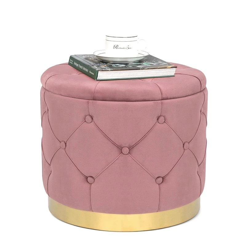Best Sale 💯 Adeco Round Velvet Storage Ottoman Multi-Function Vanity Footstool Pink ❤️ 5 Best Sale 💯 Adeco Round Velvet Storage Ottoman Multi-Function Vanity Footstool Pink ❤️ - Image 3