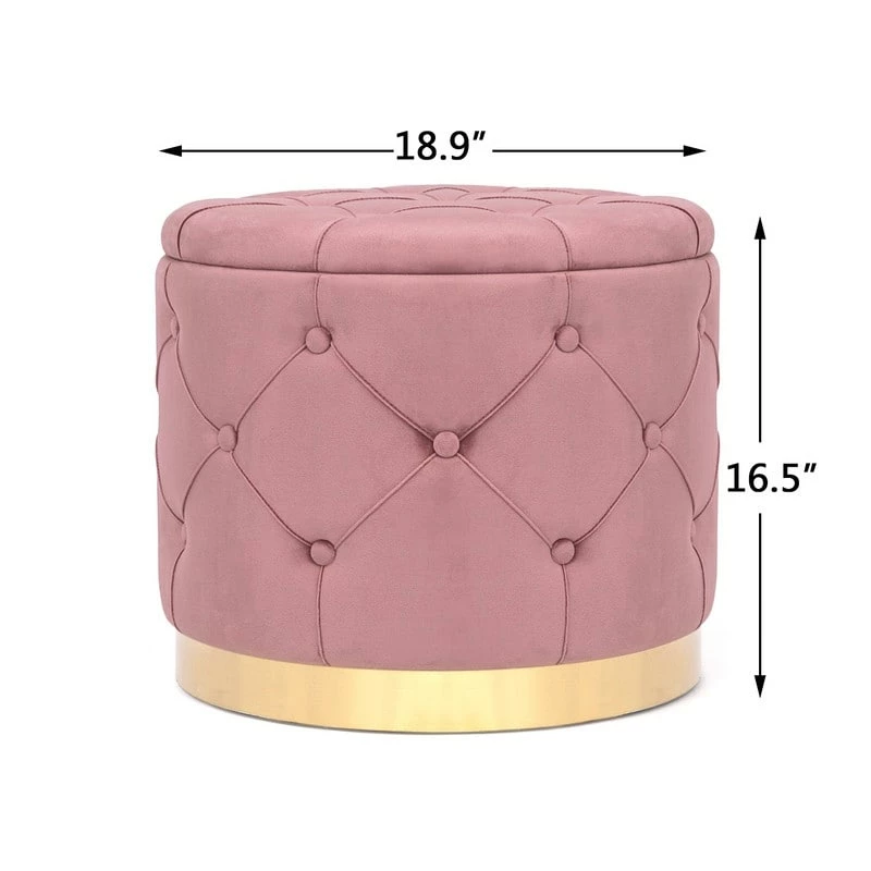 Best Sale 💯 Adeco Round Velvet Storage Ottoman Multi-Function Vanity Footstool Pink ❤️ 6 Best Sale 💯 Adeco Round Velvet Storage Ottoman Multi-Function Vanity Footstool Pink ❤️ - Image 4