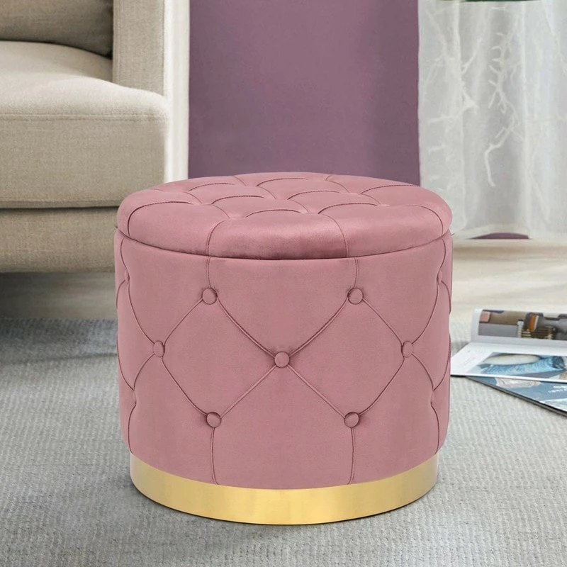 Best Sale 💯 Adeco Round Velvet Storage Ottoman Multi-Function Vanity Footstool Pink ❤️ 3 Best Sale 💯 Adeco Round Velvet Storage Ottoman Multi-Function Vanity Footstool Pink ❤️