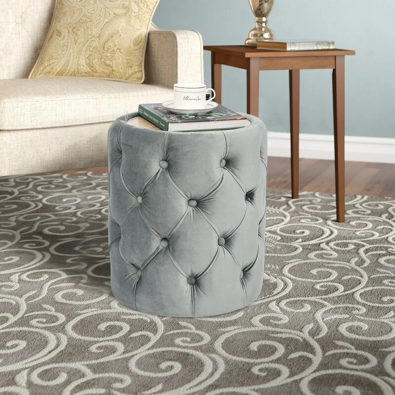Coupon 🛒 Adeco Round Velvet Storage Ottoman Removable Wooden Lid Coffee Table Blue 🥰 13 Coupon 🛒 Adeco Round Velvet Storage Ottoman Removable Wooden Lid Coffee Table Blue 🥰 - Image 11