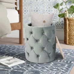 Coupon 🛒 Adeco Round Velvet Storage Ottoman Removable Wooden Lid Coffee Table Blue 🥰 28 Coupon 🛒 Adeco Round Velvet Storage Ottoman Removable Wooden Lid Coffee Table Blue 🥰 -Adeco Shop Adeco Round Velvet Storage Ottoman Removable Wooden Lid Coffee Table 11