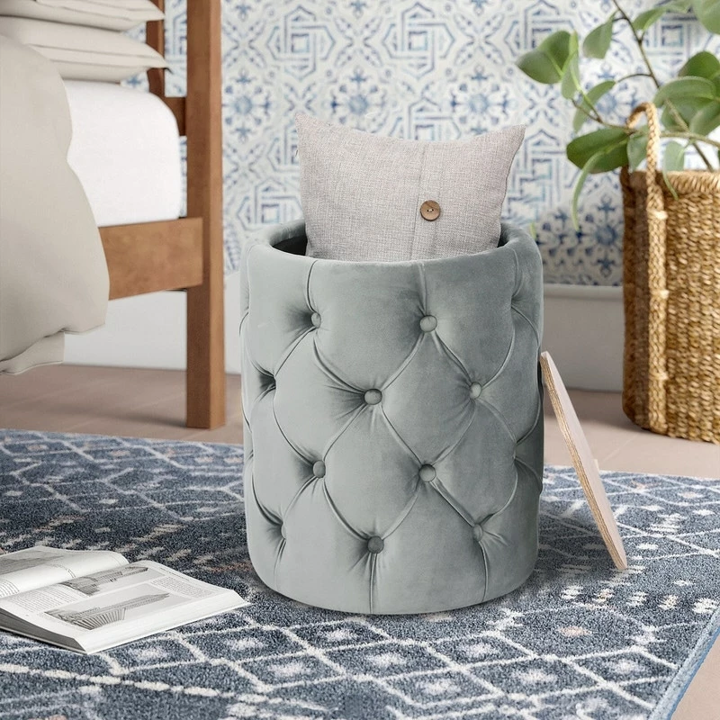 Coupon 🛒 Adeco Round Velvet Storage Ottoman Removable Wooden Lid Coffee Table Blue 🥰 14 Coupon 🛒 Adeco Round Velvet Storage Ottoman Removable Wooden Lid Coffee Table Blue 🥰 - Image 12