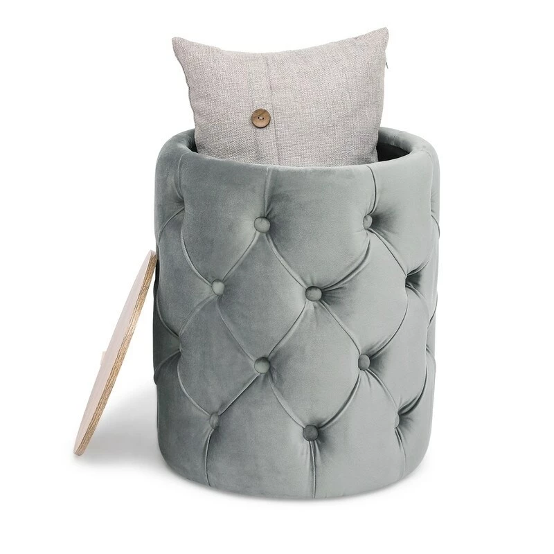Coupon 🛒 Adeco Round Velvet Storage Ottoman Removable Wooden Lid Coffee Table Blue 🥰 16 Coupon 🛒 Adeco Round Velvet Storage Ottoman Removable Wooden Lid Coffee Table Blue 🥰 - Image 14