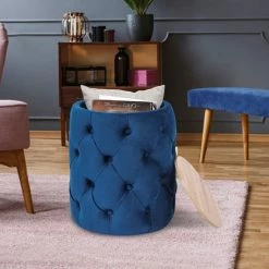 Coupon 🛒 Adeco Round Velvet Storage Ottoman Removable Wooden Lid Coffee Table Blue 🥰 19 Coupon 🛒 Adeco Round Velvet Storage Ottoman Removable Wooden Lid Coffee Table Blue 🥰 -Adeco Shop Adeco Round Velvet Storage Ottoman Removable Wooden Lid Coffee Table 2