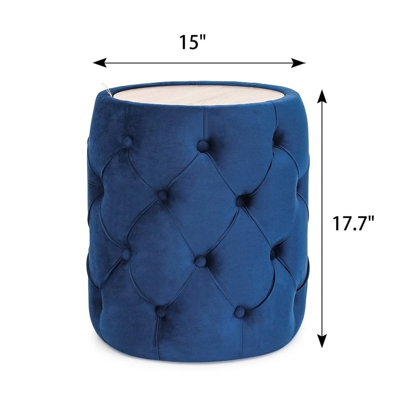 Coupon 🛒 Adeco Round Velvet Storage Ottoman Removable Wooden Lid Coffee Table Blue 🥰 6 Coupon 🛒 Adeco Round Velvet Storage Ottoman Removable Wooden Lid Coffee Table Blue 🥰 - Image 4