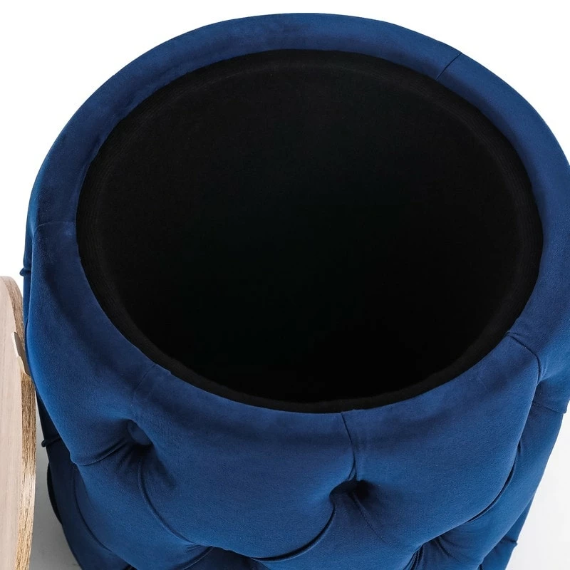 Coupon 🛒 Adeco Round Velvet Storage Ottoman Removable Wooden Lid Coffee Table Blue 🥰 7 Coupon 🛒 Adeco Round Velvet Storage Ottoman Removable Wooden Lid Coffee Table Blue 🥰 - Image 5