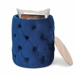 Coupon 🛒 Adeco Round Velvet Storage Ottoman Removable Wooden Lid Coffee Table Blue 🥰 25 Coupon 🛒 Adeco Round Velvet Storage Ottoman Removable Wooden Lid Coffee Table Blue 🥰 -Adeco Shop Adeco Round Velvet Storage Ottoman Removable Wooden Lid Coffee Table 8
