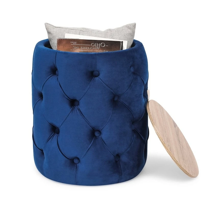 Coupon 🛒 Adeco Round Velvet Storage Ottoman Removable Wooden Lid Coffee Table Blue 🥰 11 Coupon 🛒 Adeco Round Velvet Storage Ottoman Removable Wooden Lid Coffee Table Blue 🥰 - Image 9