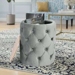 Coupon 🛒 Adeco Round Velvet Storage Ottoman Removable Wooden Lid Coffee Table Blue 🥰 26 Coupon 🛒 Adeco Round Velvet Storage Ottoman Removable Wooden Lid Coffee Table Blue 🥰 -Adeco Shop Adeco Round Velvet Storage Ottoman Removable Wooden Lid Coffee Table 9