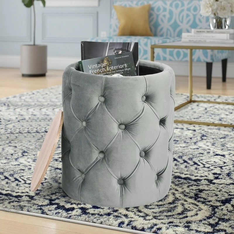 Coupon 🛒 Adeco Round Velvet Storage Ottoman Removable Wooden Lid Coffee Table Blue 🥰 12 Coupon 🛒 Adeco Round Velvet Storage Ottoman Removable Wooden Lid Coffee Table Blue 🥰 - Image 10