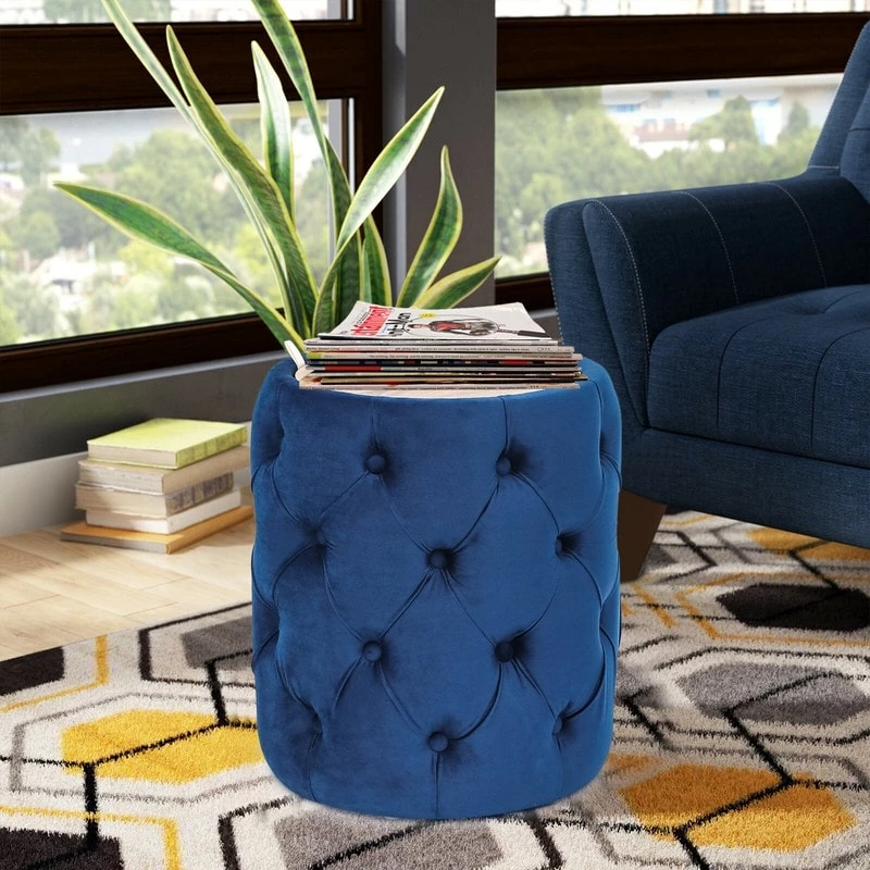 Coupon 🛒 Adeco Round Velvet Storage Ottoman Removable Wooden Lid Coffee Table Blue 🥰 3 Coupon 🛒 Adeco Round Velvet Storage Ottoman Removable Wooden Lid Coffee Table Blue 🥰