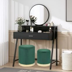 Brand new ❤️ Adeco Round Velvet Storage Ottoman Vanity Stool Footstool (Pack Of 2) Grey 🥰