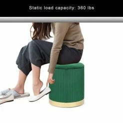 Brand new ❤️ Adeco Round Velvet Storage Ottoman Vanity Stool Footstool (Pack Of 2) Grey 🥰 -Adeco Shop Adeco Round Velvet Storage Ottoman Vanity Stool Rest Stool 28Pack of 229 1