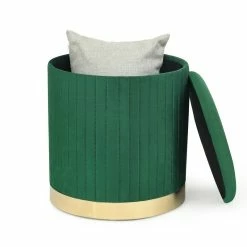 Brand new ❤️ Adeco Round Velvet Storage Ottoman Vanity Stool Footstool (Pack Of 2) Grey 🥰 -Adeco Shop Adeco Round Velvet Storage Ottoman Vanity Stool Rest Stool 28Pack of 229 2