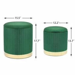 Brand new ❤️ Adeco Round Velvet Storage Ottoman Vanity Stool Footstool (Pack Of 2) Grey 🥰 -Adeco Shop Adeco Round Velvet Storage Ottoman Vanity Stool Rest Stool 28Pack of 229