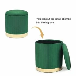 Brand new ❤️ Adeco Round Velvet Storage Ottoman Vanity Stool Footstool (Pack Of 2) Grey 🥰 -Adeco Shop Adeco Round Velvet Storage Ottoman Vanity Stool Rest Stool 28Pack of 229 3