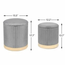 Brand new ❤️ Adeco Round Velvet Storage Ottoman Vanity Stool Footstool (Pack Of 2) Grey 🥰 -Adeco Shop Adeco Round Velvet Storage Ottoman Vanity Stool Rest Stool 28Pack of 229 8