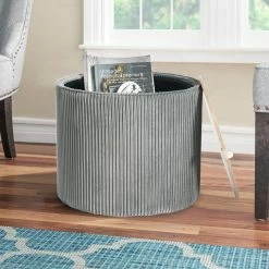 Cheapest 🔔 Adeco Round Velvet Storage Ottoman With Removable Wood Lid Grey 😍 -Adeco Shop Adeco Round Velvet Storage Ottoman with Removable Wood Lid 10