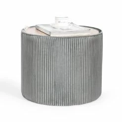Cheapest 🔔 Adeco Round Velvet Storage Ottoman With Removable Wood Lid Grey 😍 -Adeco Shop Adeco Round Velvet Storage Ottoman with Removable Wood Lid 13