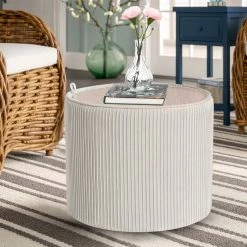 Cheapest 🔔 Adeco Round Velvet Storage Ottoman With Removable Wood Lid Grey 😍