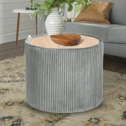 Cheapest 🔔 Adeco Round Velvet Storage Ottoman With Removable Wood Lid Grey 😍 -Adeco Shop Adeco Round Velvet Storage Ottoman with Removable Wood Lid 8